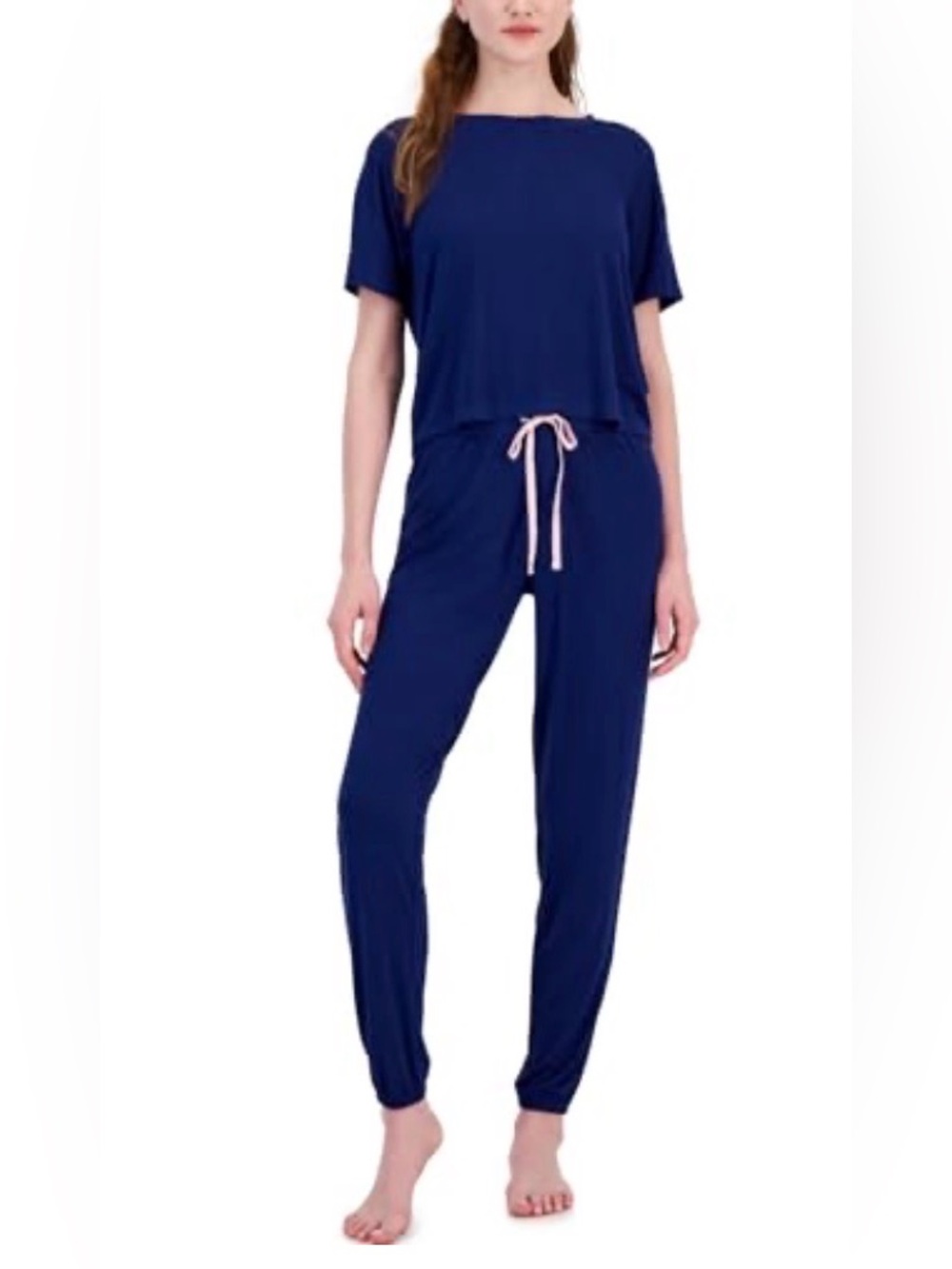 jenni women's 2-pc. short-sleeve jogger pajamas set - sapphire Small AMX